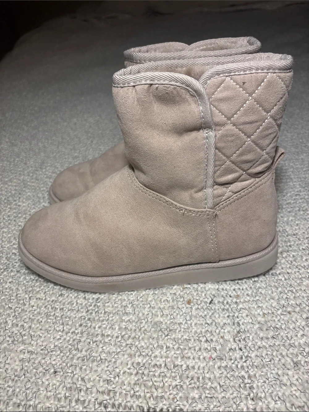 Quilted Faux Suede Cozy Winter Ankle Boots - Beige/Taupe, Size 7